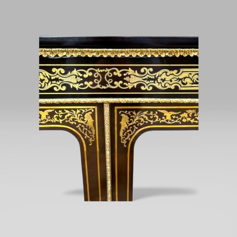 Antique Victorian Ebonised & Brass Inlaid Boulle Breakfront Credenza Sideboard