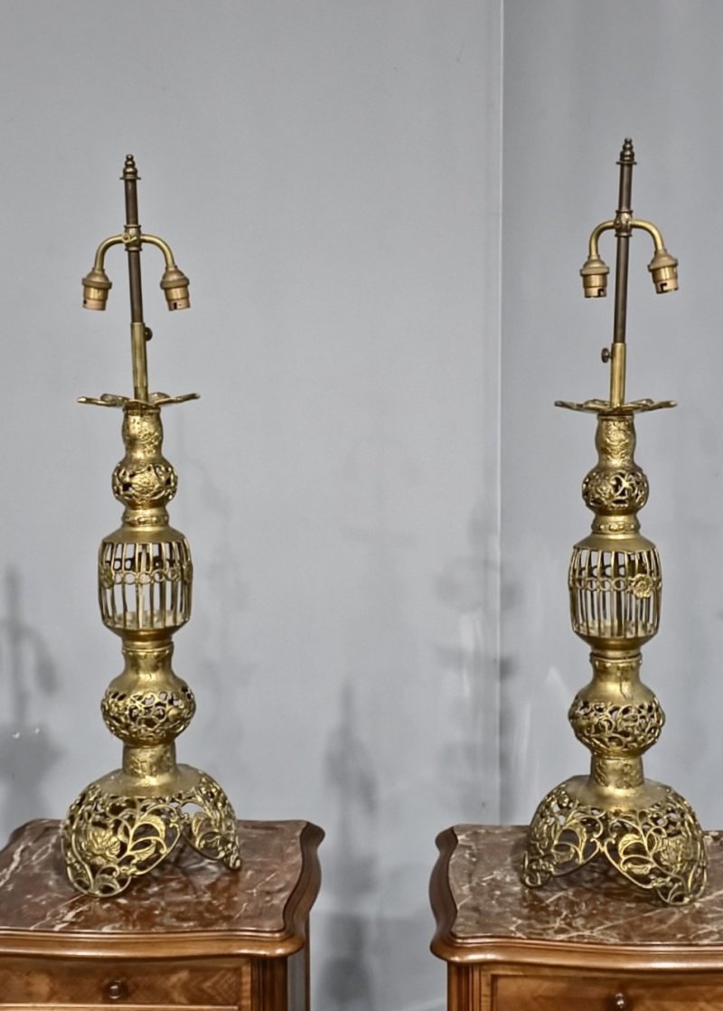 Large Pair French Brass Candlesticks