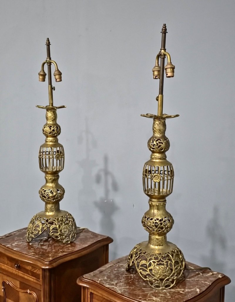 Large Pair French Brass Candlesticks