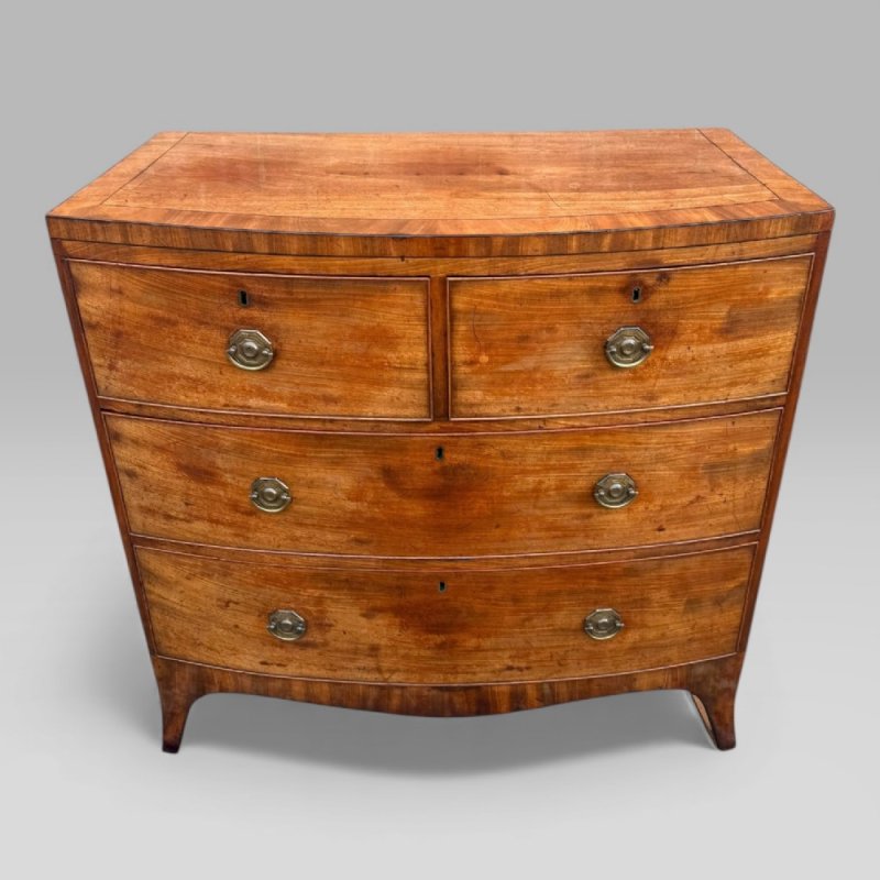 Antique Georgian Mahogany & Ebony Inlaid Bowfront Chest Of Drawers