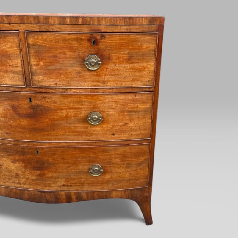 Antique Georgian Mahogany & Ebony Inlaid Bowfront Chest Of Drawers