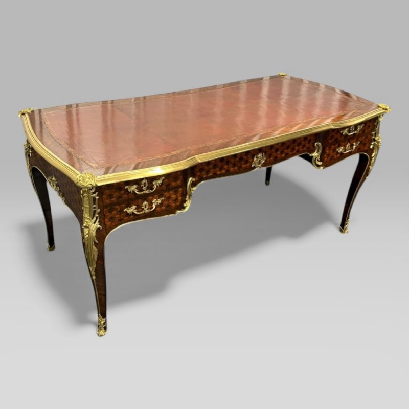 François Linke French Louis XVI Ormolu Kingwood Bureau Plat Desk