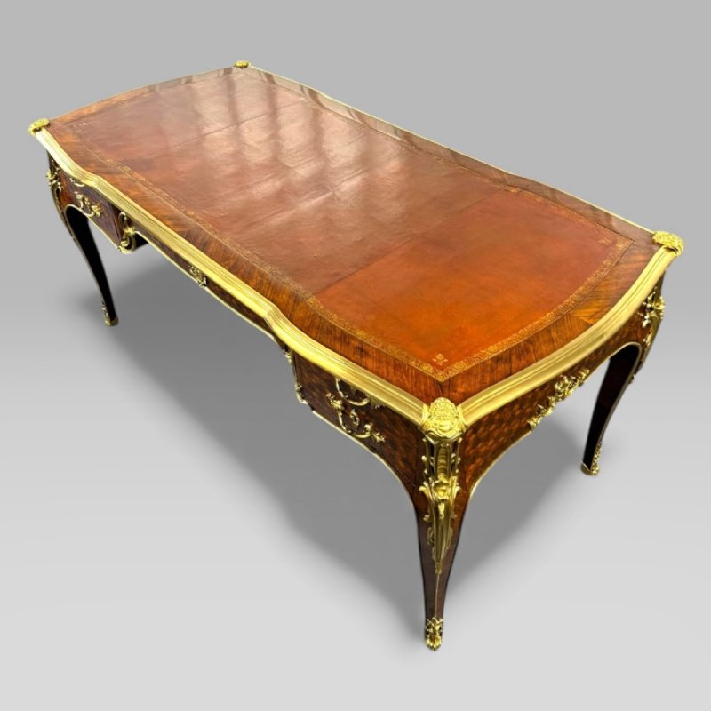 François Linke French Louis XVI Ormolu Kingwood Bureau Plat Desk