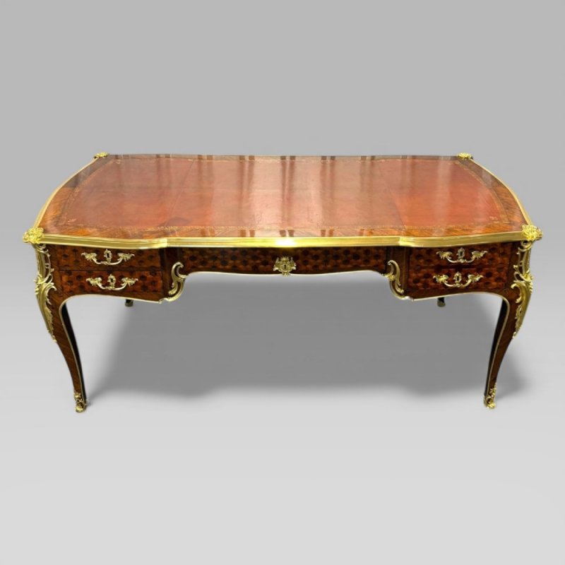 François Linke French Louis XVI Ormolu Kingwood Bureau Plat Desk