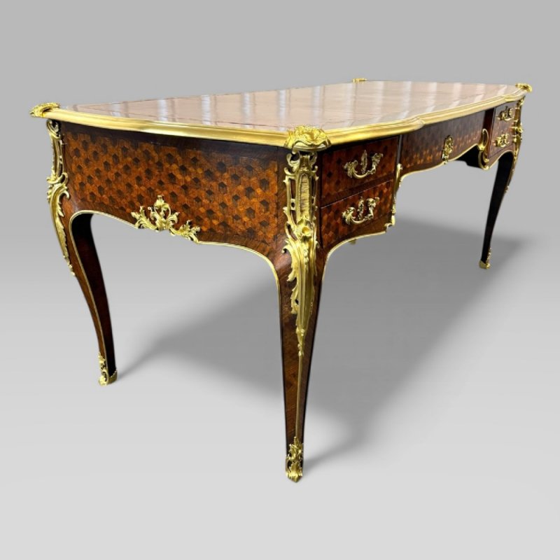 François Linke French Louis XVI Ormolu Kingwood Bureau Plat Desk
