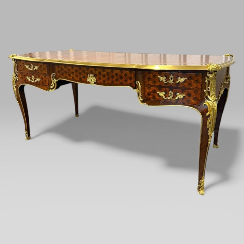 François Linke French Louis XVI Ormolu Kingwood Bureau Plat Desk