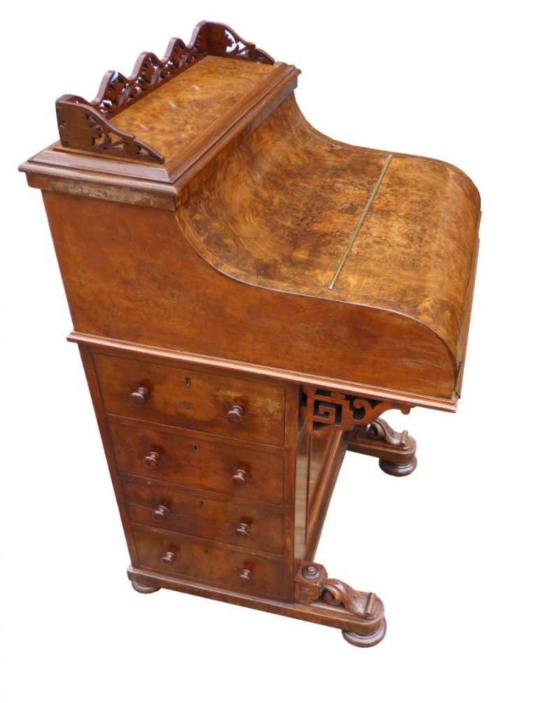 Victorian Burr Walnut Piano Top Pop Up Davenport
