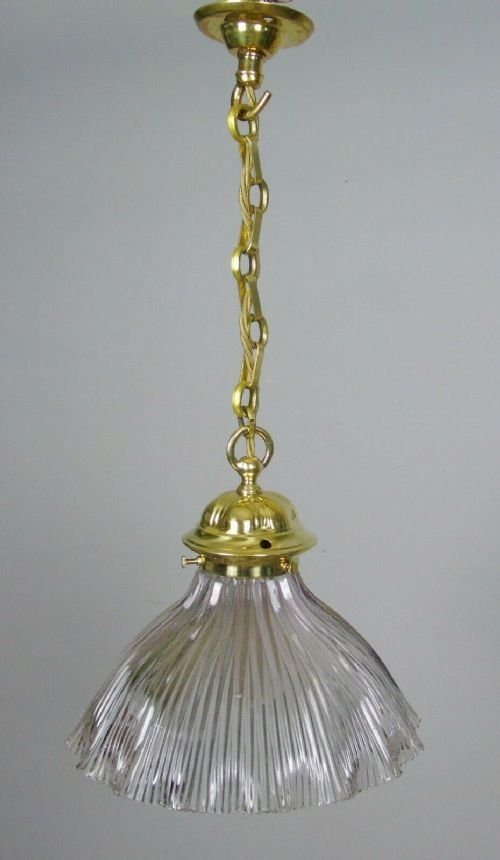 Early 20th Century Pendant Light With Holophane Shade