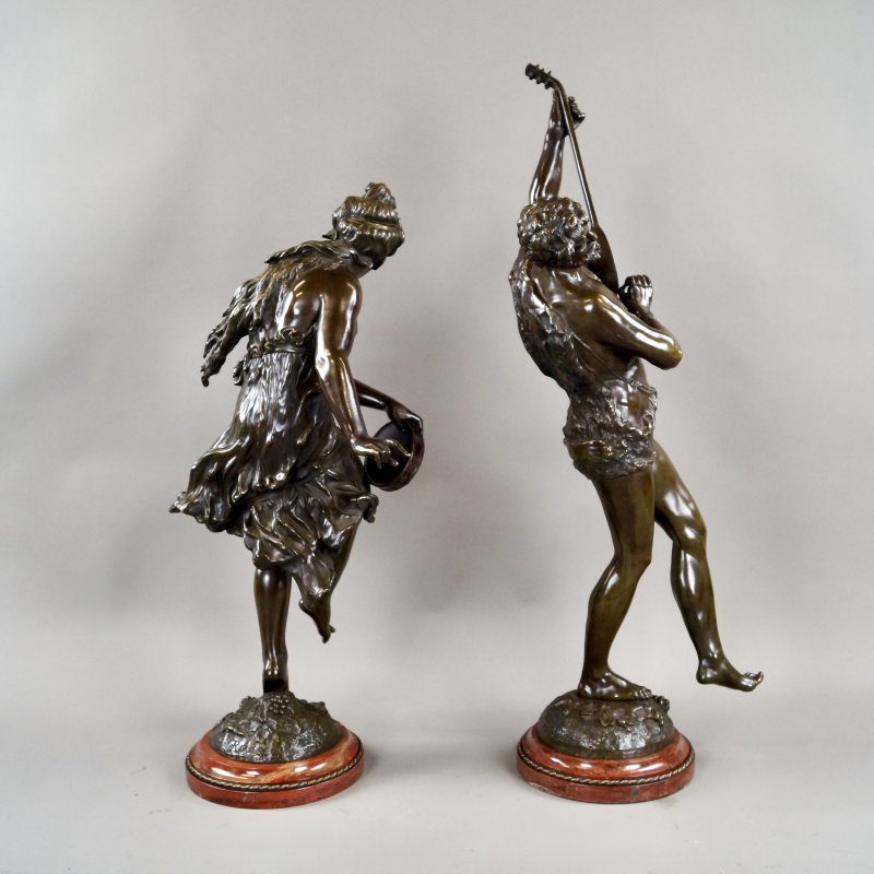 A Large Pair Of Bronze Figures By Rousseau