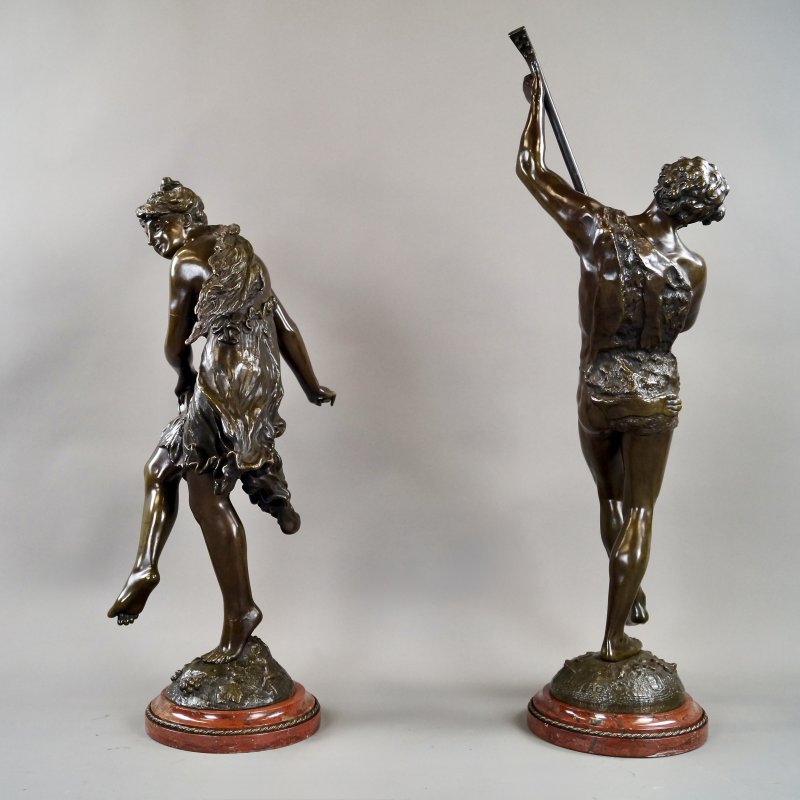 A Large Pair Of Bronze Figures By Rousseau