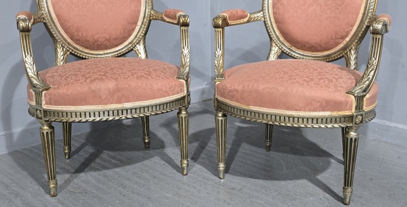 Pair French Silver Gilt Elbow Chairs - Image 2