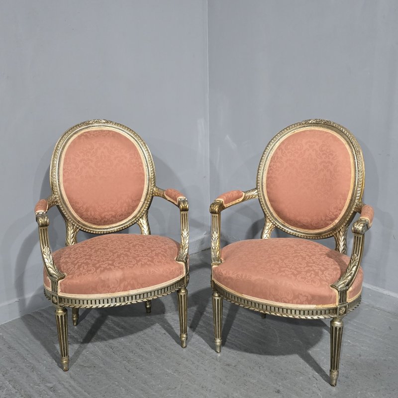 Pair French Silver Gilt Elbow Chairs