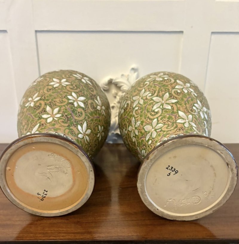 Pair of Antique Victorian Quality Doulton Slater Stoneware Vases - Image 10