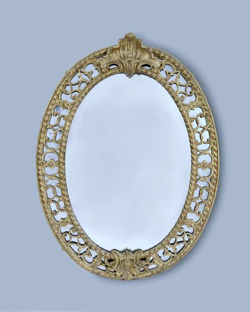 Early George III Large Oval Border Glass Mirror