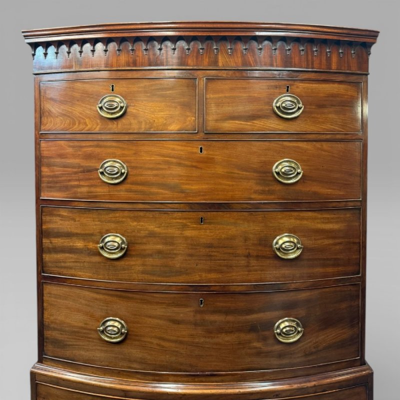 Antique Georgian George III Mahogany Bow-front Chest On Chest - Image 4