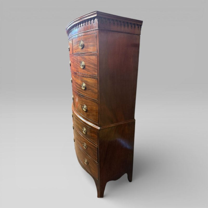 Antique Georgian George III Mahogany Bow-front Chest On Chest - Image 7