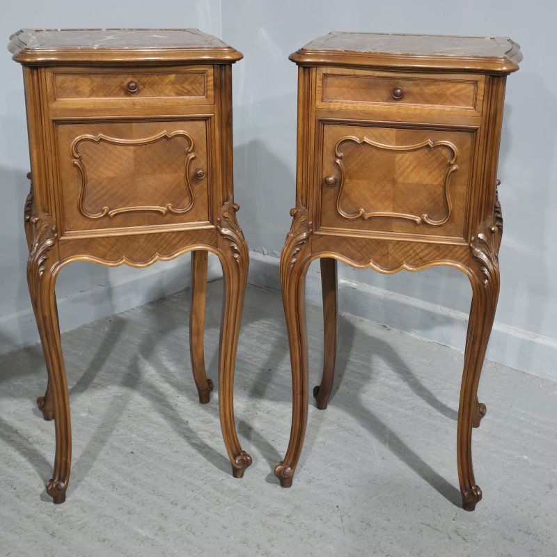 Top Quality Pair French Walnut Bedside Lamp Tables