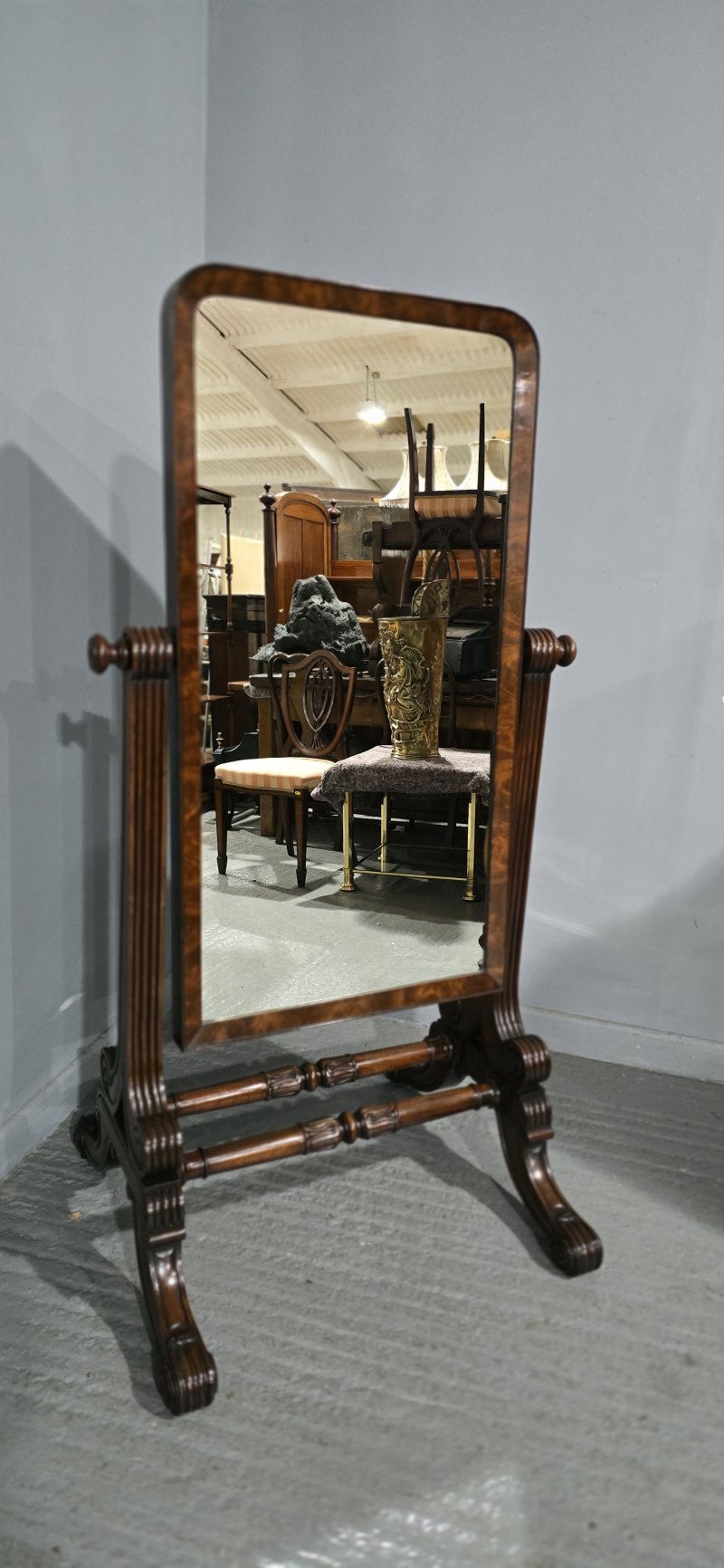 Fine Regency Mahogany Cheval Mirror - Image 8