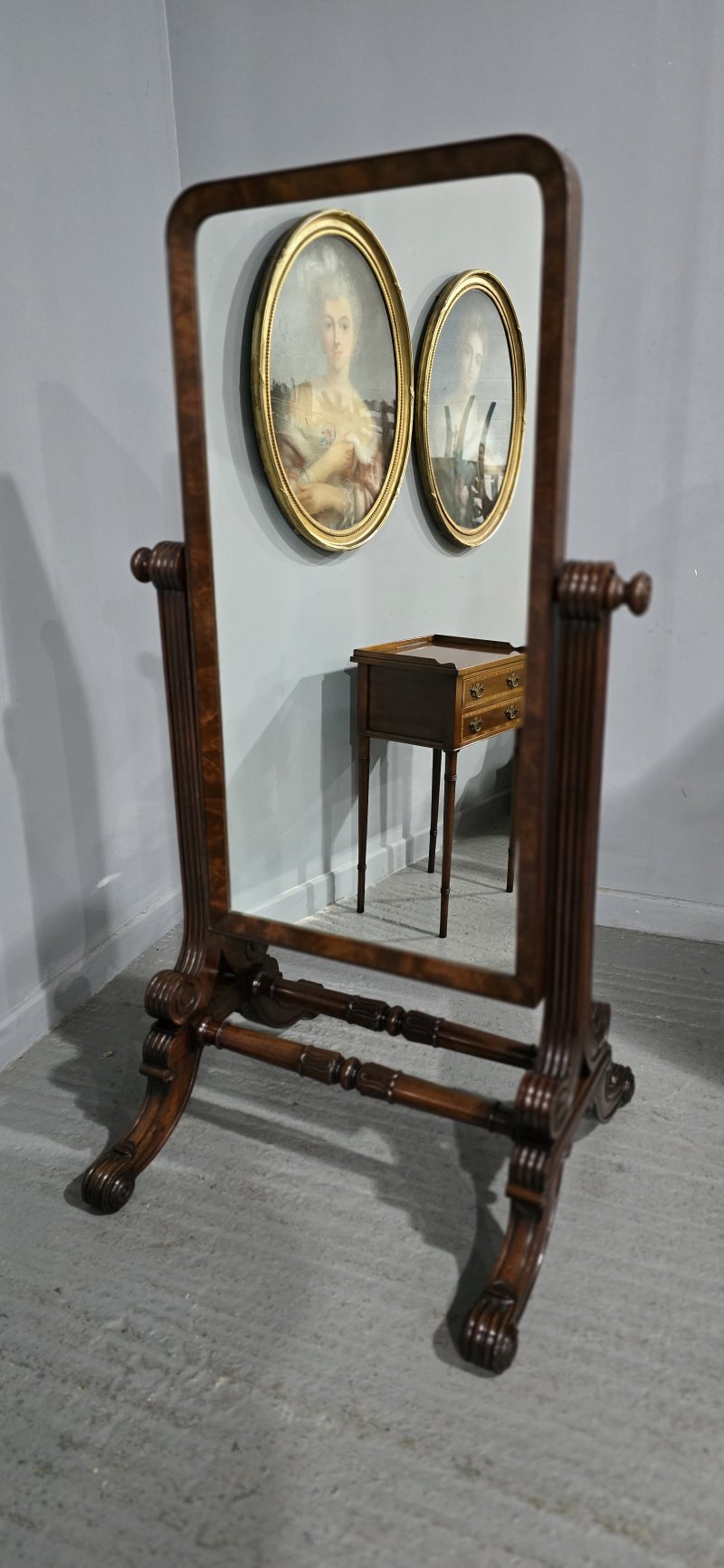 Fine Regency Mahogany Cheval Mirror
