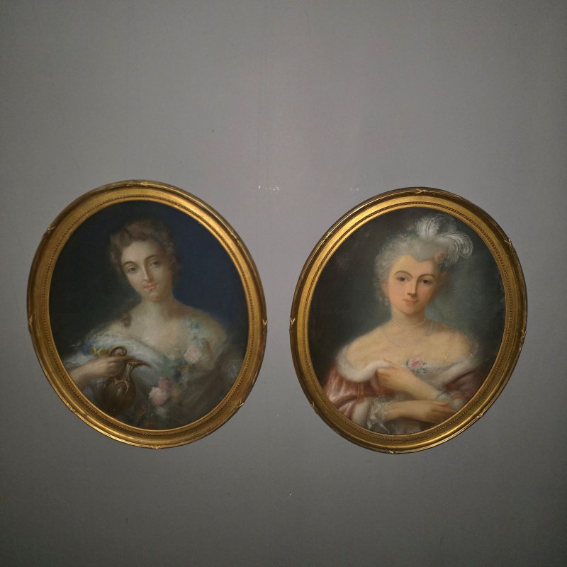 Large Pair Pastels in Gilt Frames