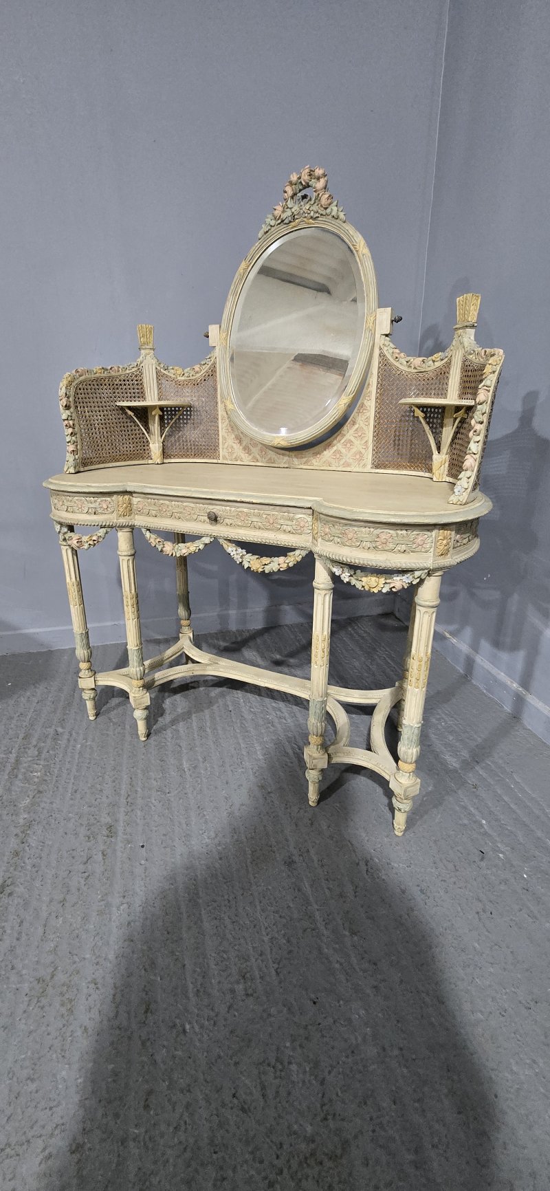 Super French Painted Bergere Dressing Table - Image 17