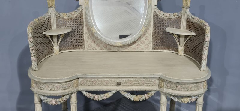 Super French Painted Bergere Dressing Table - Image 6