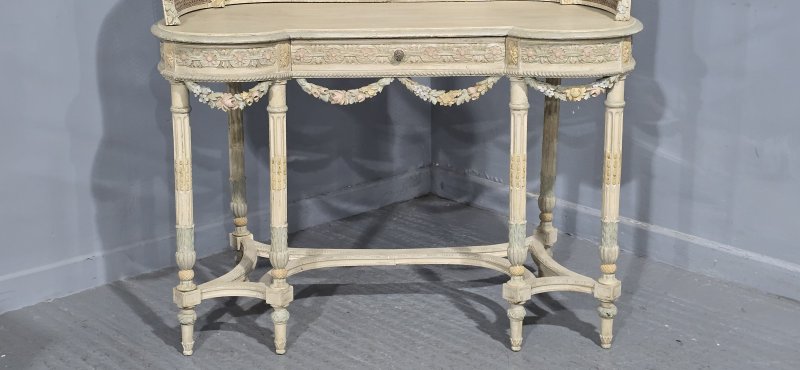 Super French Painted Bergere Dressing Table - Image 7