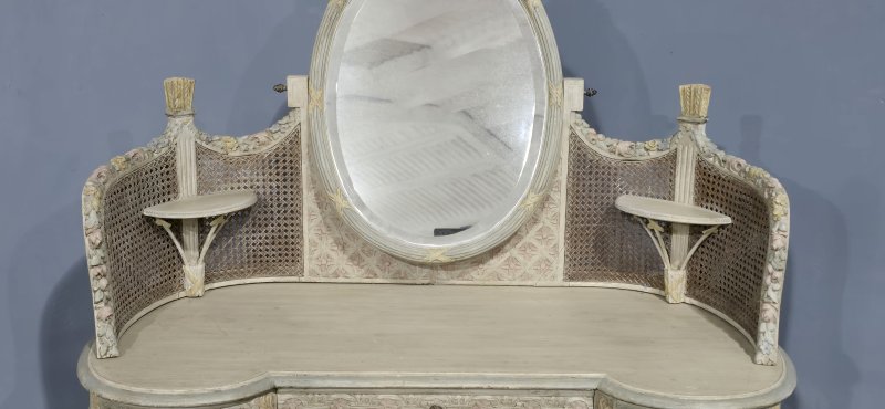 Super French Painted Bergere Dressing Table