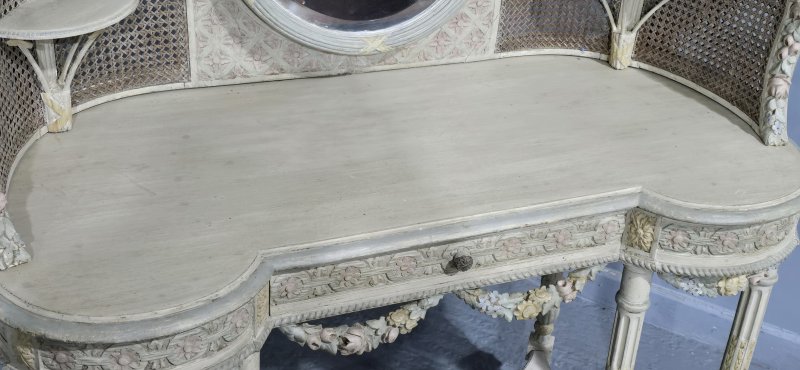 Super French Painted Bergere Dressing Table - Image 9