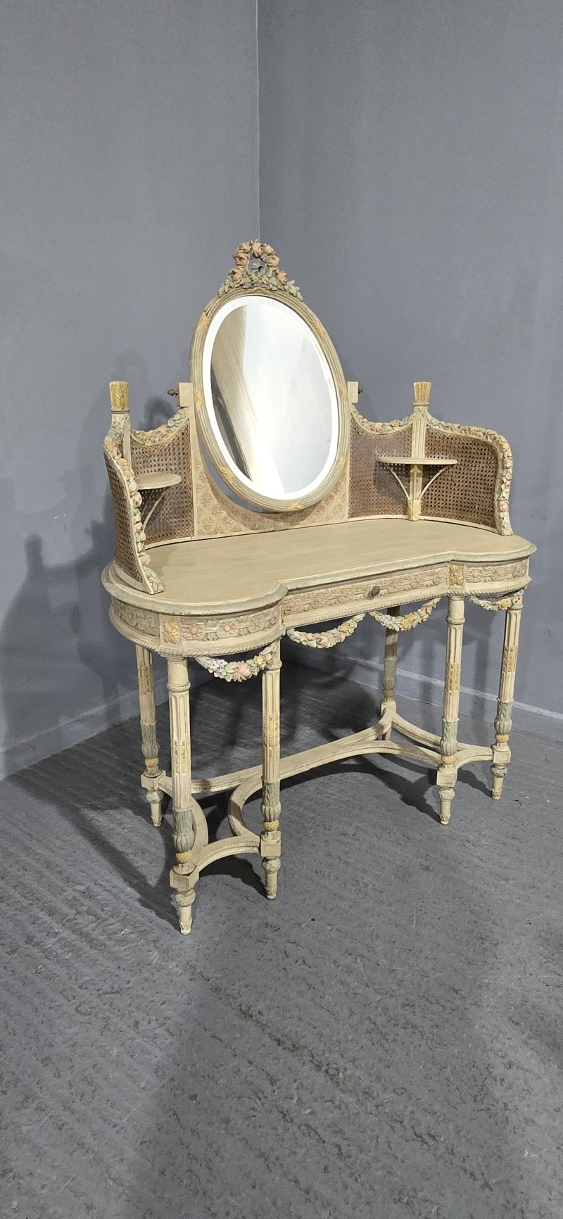Super French Painted Bergere Dressing Table - Image 12