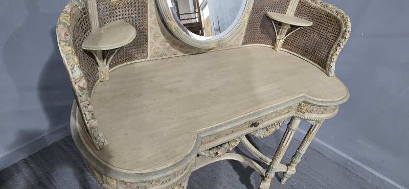 Super French Painted Bergere Dressing Table - Image 14