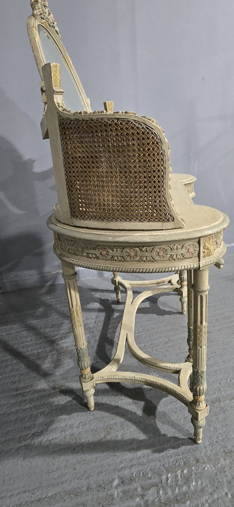 Super French Painted Bergere Dressing Table - Image 13