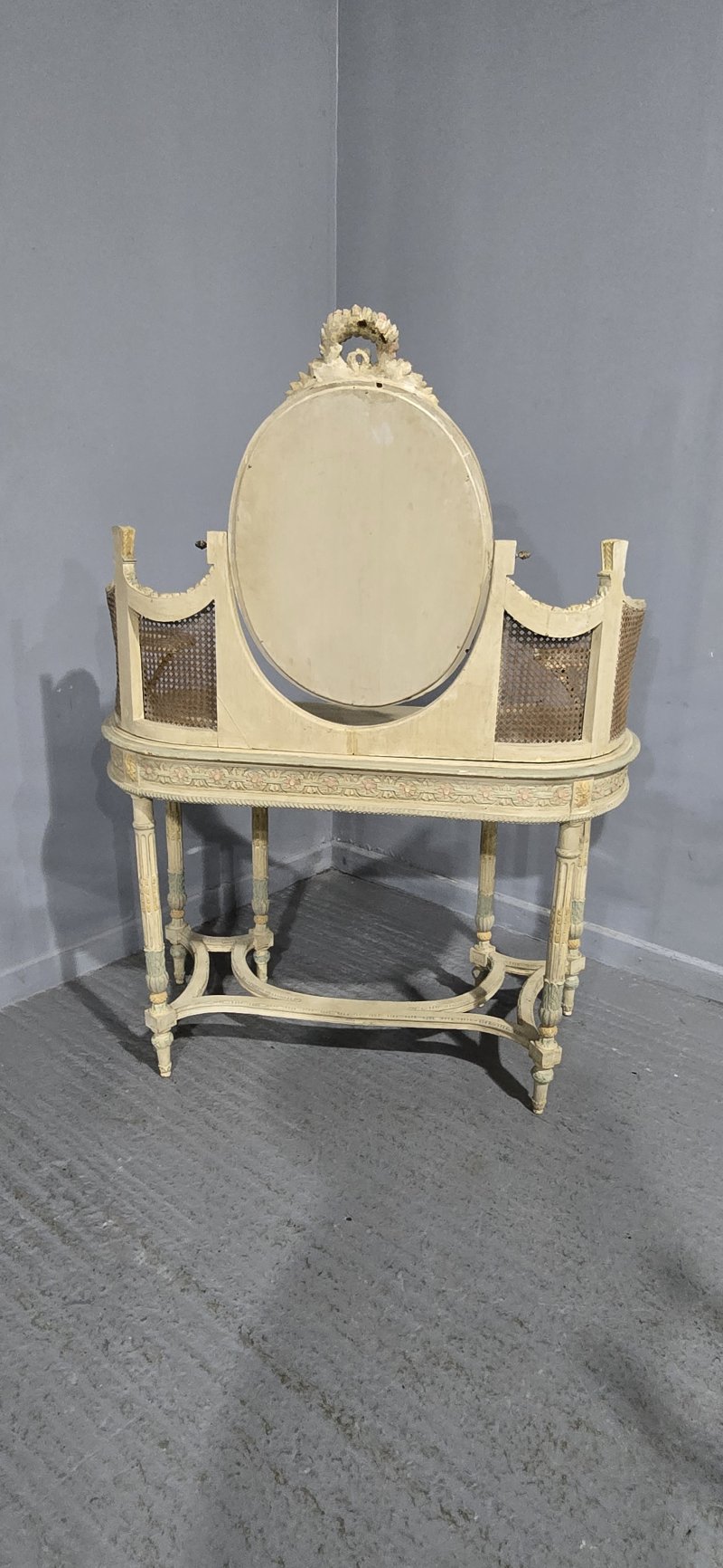 Super French Painted Bergere Dressing Table - Image 11