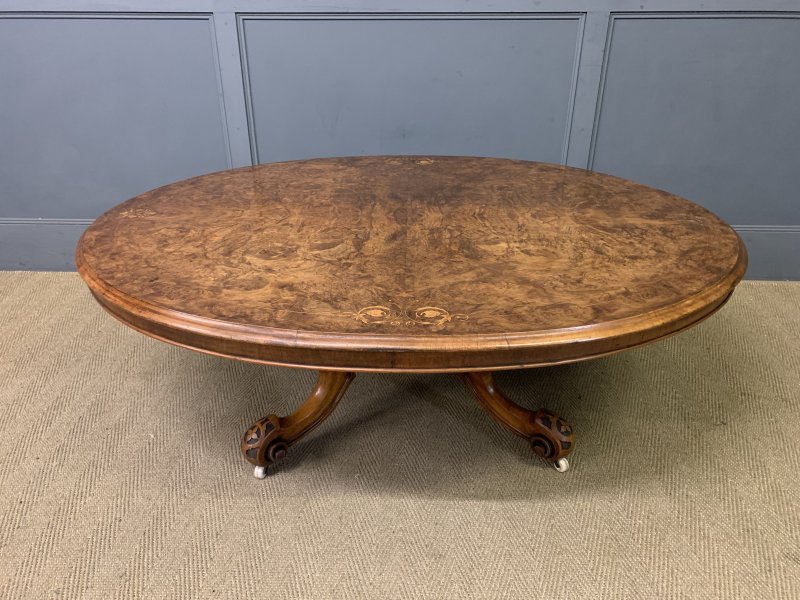 Large Sized Victorian Inaid Burr Walnut Coffee Table