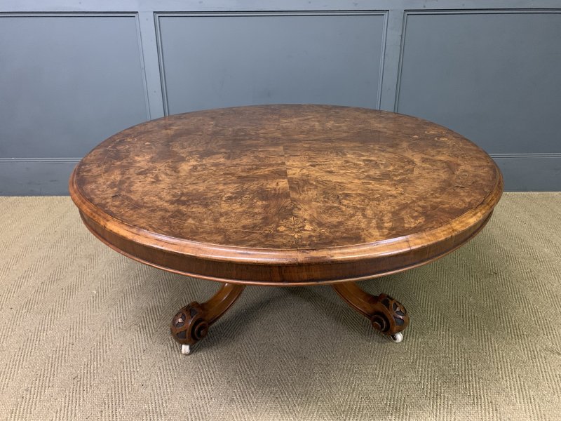Large Sized Victorian Inaid Burr Walnut Coffee Table - Image 11
