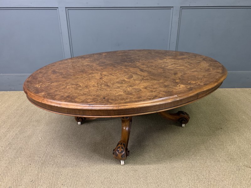 Large Sized Victorian Inaid Burr Walnut Coffee Table - Image 13