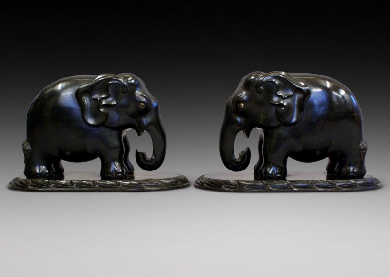 Exceptional Pair Of Carved Ebony Elephants.