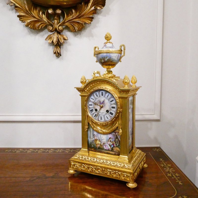 French Louis XVI Style Gilt Bronze & Porcelain Mantel Clock by Japy Freres - Image 2