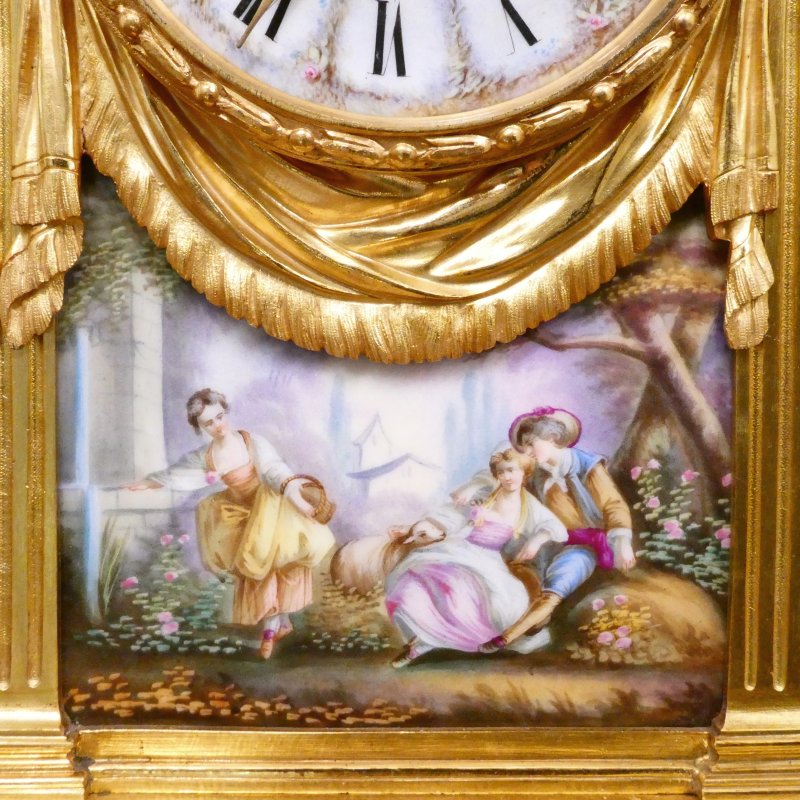 French Louis XVI Style Gilt Bronze & Porcelain Mantel Clock by Japy Freres - Image 4