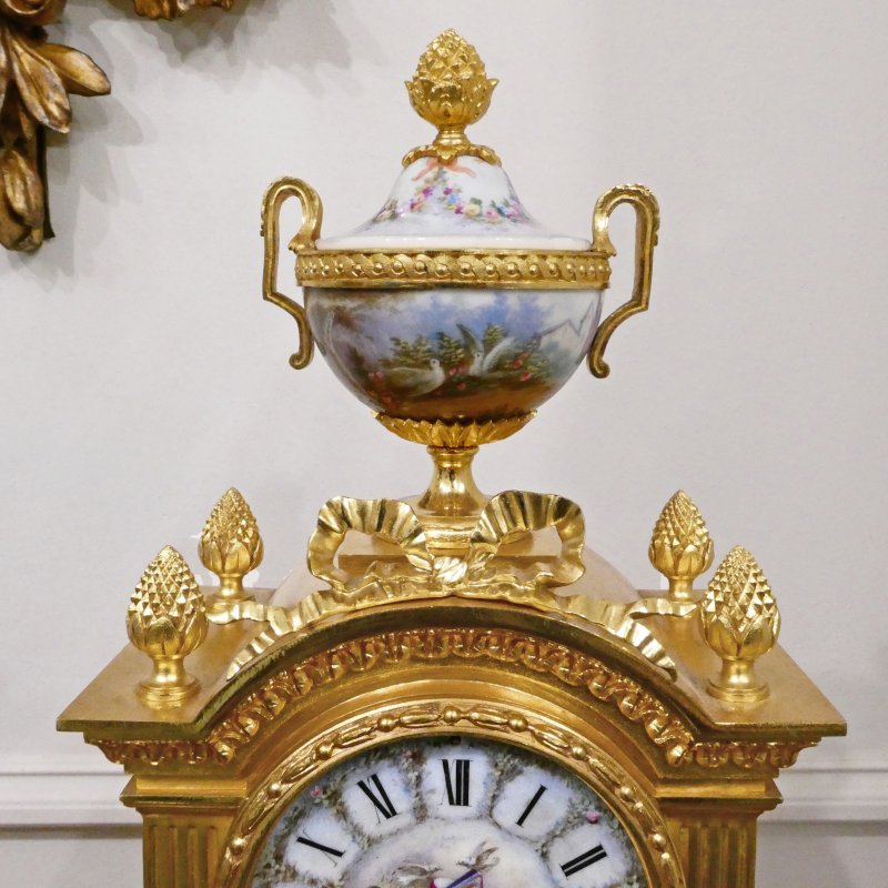French Louis XVI Style Gilt Bronze & Porcelain Mantel Clock by Japy Freres - Image 7