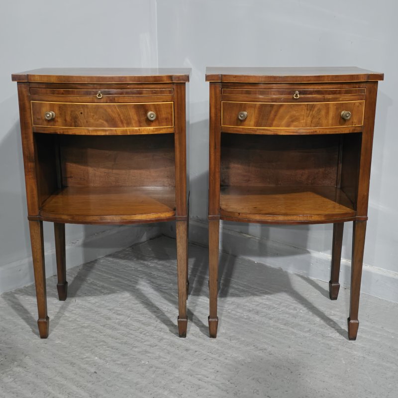 Fine Pair English Mahogany Bedside Lamp Cabinets
