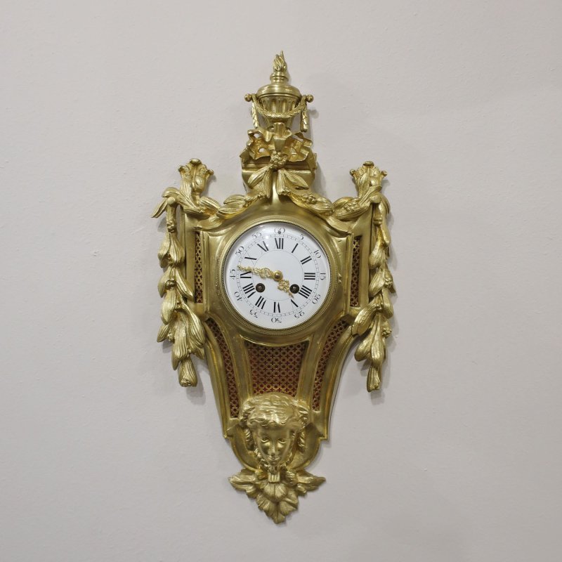 French Louis XVI Style Gilt Bronze Cartel Wall Clock