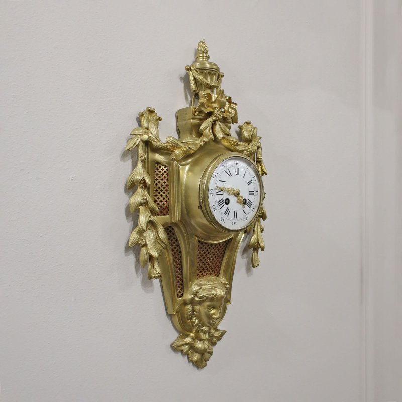 French Louis XVI Style Gilt Bronze Cartel Wall Clock - Image 2