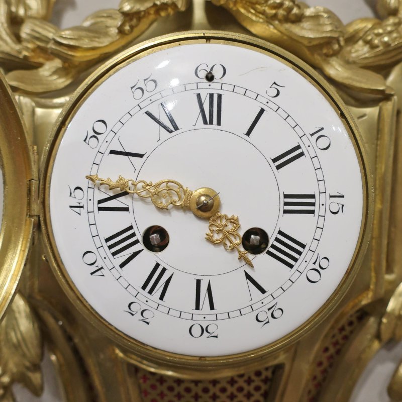 French Louis XVI Style Gilt Bronze Cartel Wall Clock - Image 3