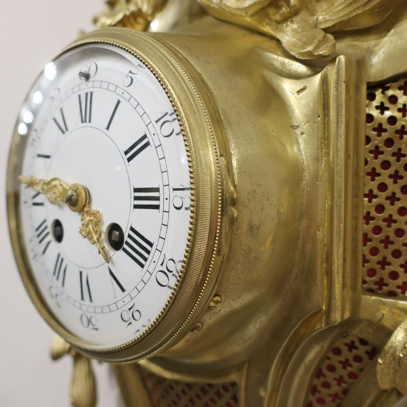 French Louis XVI Style Gilt Bronze Cartel Wall Clock - Image 7