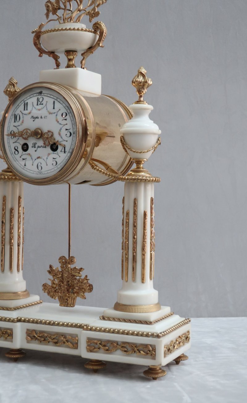 French Louis XVI Style White Marble Mantel Clock - Image 3