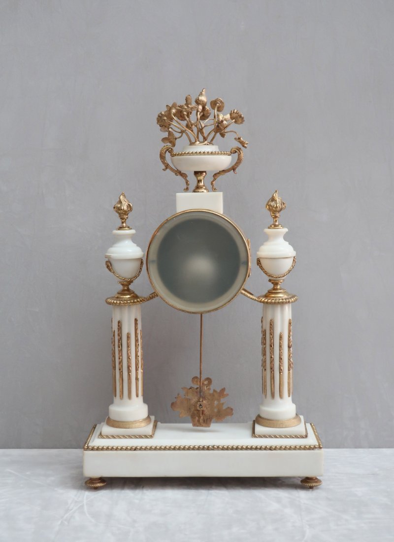 French Louis XVI Style White Marble Mantel Clock - Image 8