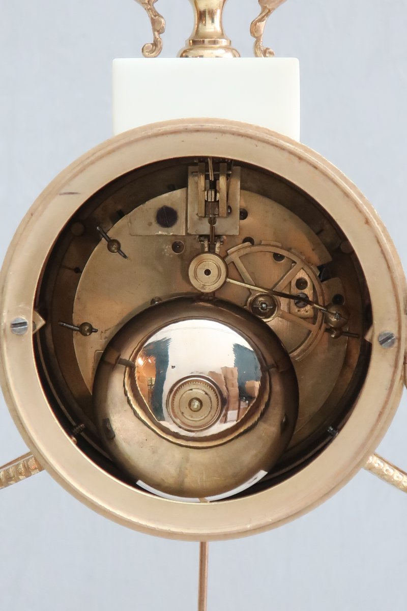 French Louis XVI Style White Marble Mantel Clock - Image 9