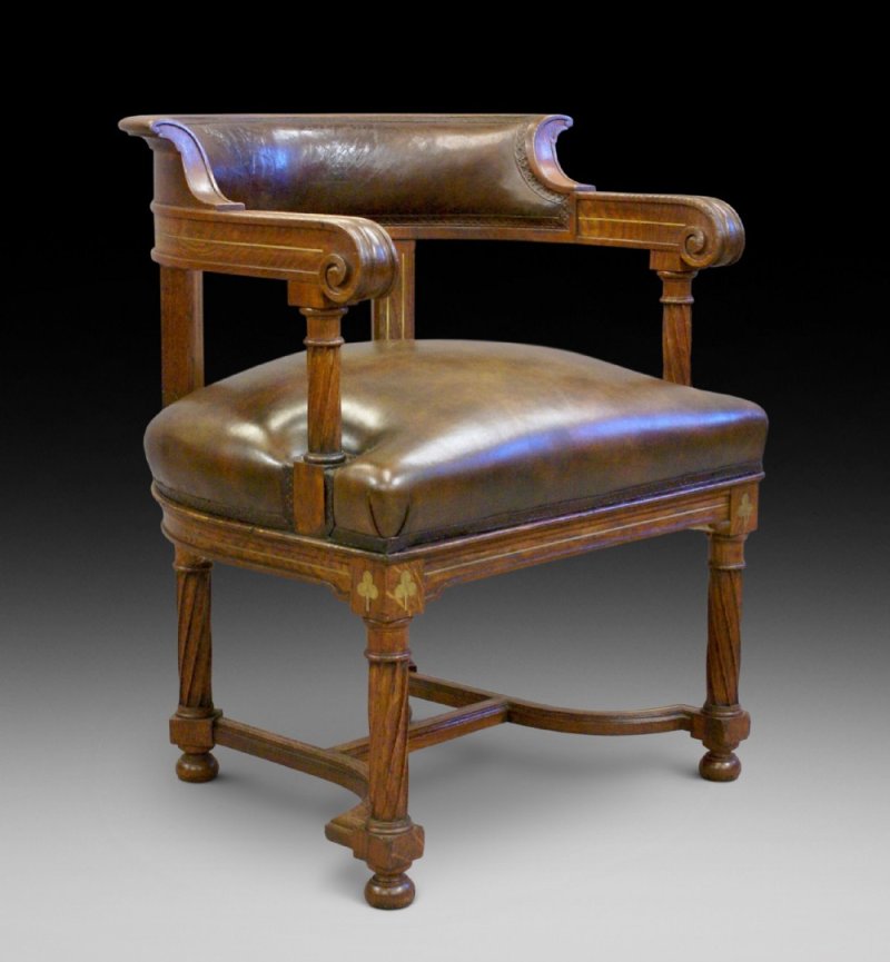A Rare Bold 19th Century Brass Inlaid Arm Chair