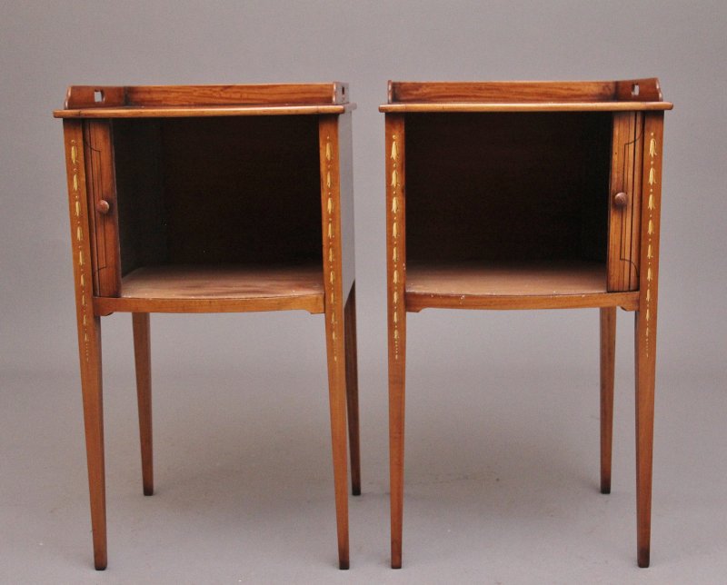 Pair early 20th Century satinwood bedside cabinets in the Sheraton style - Image 2